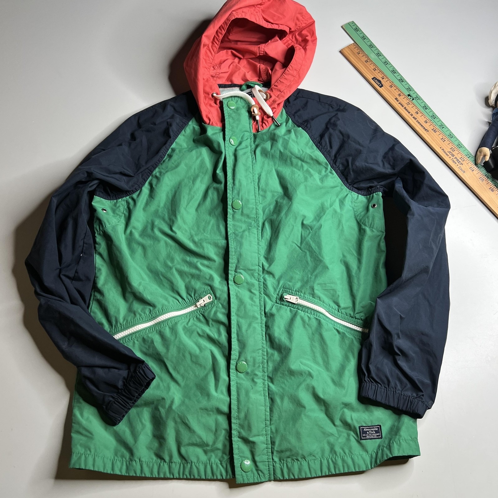 Abercrombie & Fitch Windbreaker Jacket Xs Colorblock Green Navy Red Hooded Mens
